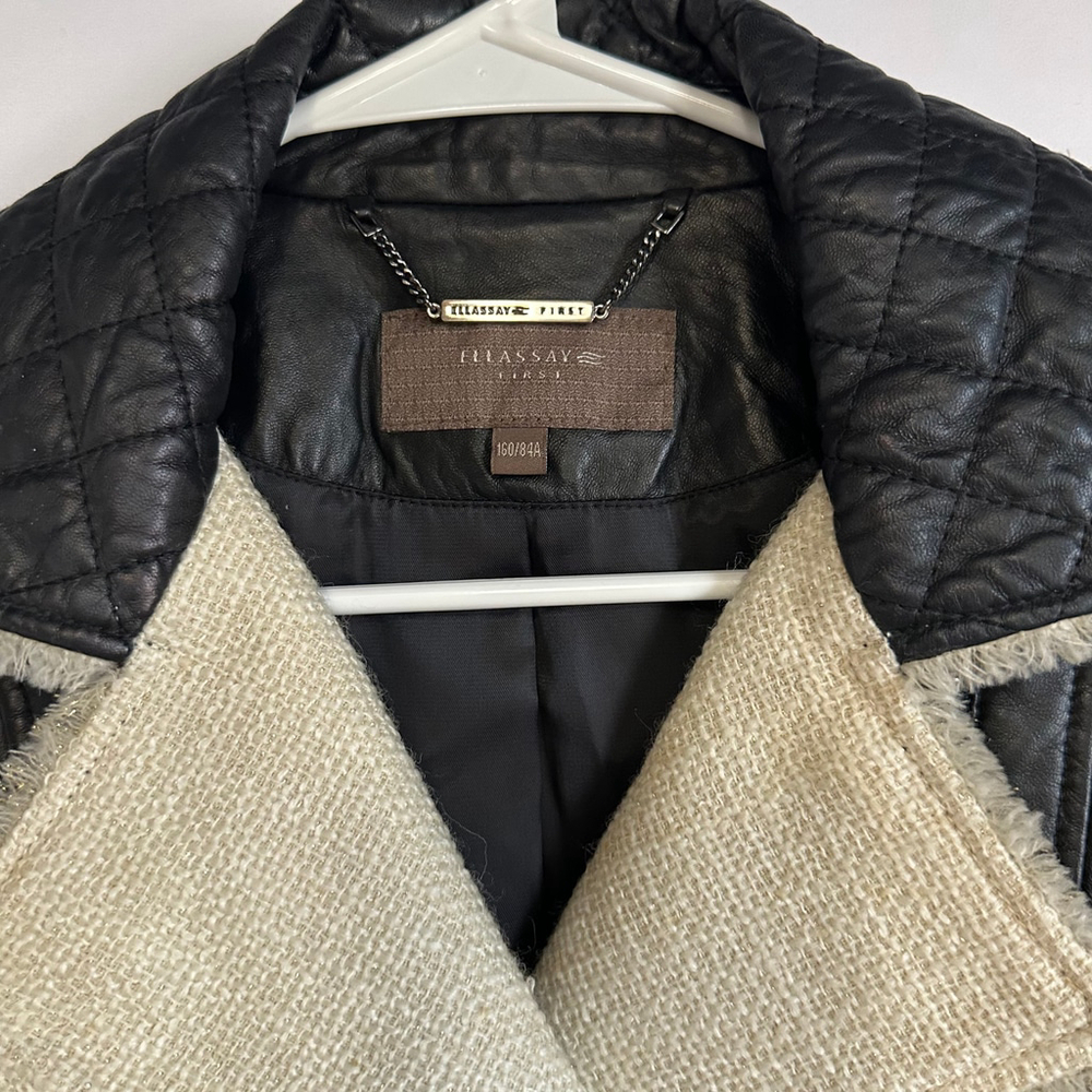 ELLASSAY FIRST Lambskin Leather Tweed BLACK Quilted MOTO Biker JACKET WOMENS M - Picture 3 of 13